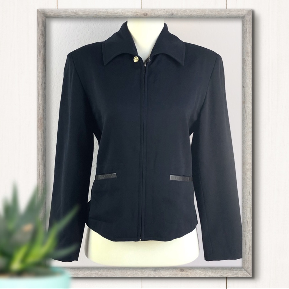 Armani Jeans Blue Wool Zip Up Jacket Blazer Size 2